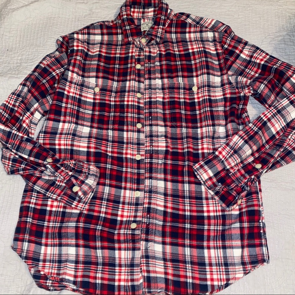 Jcrew men’s plaid button up medium red blue